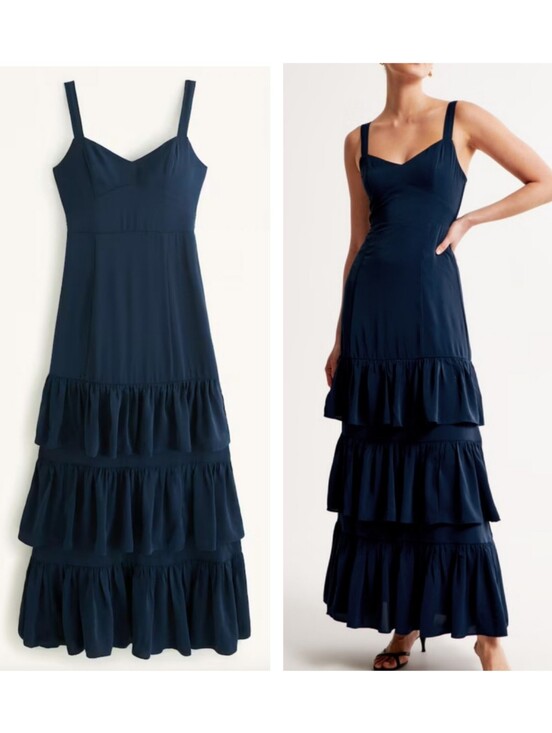 Abercrombie & Fitch Dresses & Skirts - Abercrombie & Fitch Ruffled Tiered Maxi Dress Navy Medium Tall MT